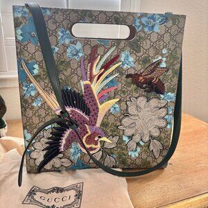 HTF vintage GUCCI embroidered tote Tian Floral with strap/DB handbag purse